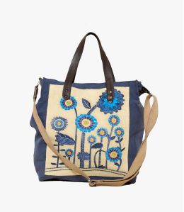 HAPPY AGATE Jute, Cotton, Leather, Embroidery Bag for Women 35x38x12cm - 1