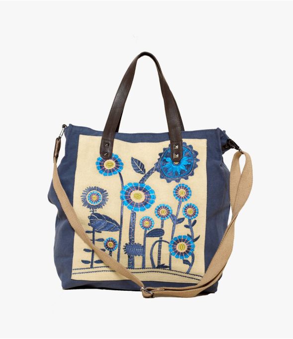 HAPPY AGATE Jute, Cotton, Leather, Embroidery Bag for Women 35x38x12cm - 1