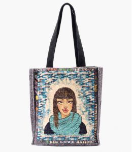 CARRY PEPITA TURQUOISE Viscose, Cotton Bag for Women 35 x 33 x 10 cm - 1