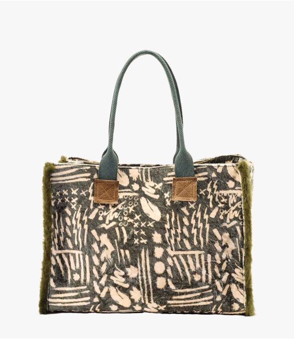 POP VELVET KHAKI Viscose, cotton, AQ, leather bag for Women 40 x 30 x 15 cm - 1