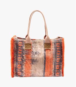 POP VELVET ORANGE Viscose, cotton, AQ, leather bag for Women 40 x 30 x 15 cm - 1