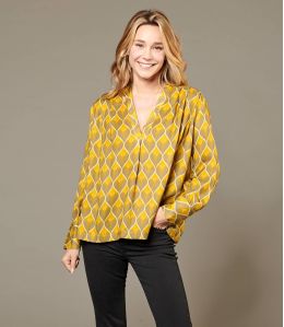 SARA PEACOCK YELLOW Viscose Blouse for Women - 1