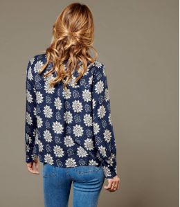 SARA ROSETTE NAVY Viscose Blouse for Women - 2