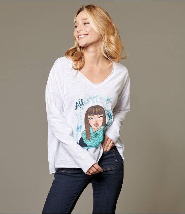 VIKI PEPITA TURQUOISE Women's Cotton T-Shirt - 1