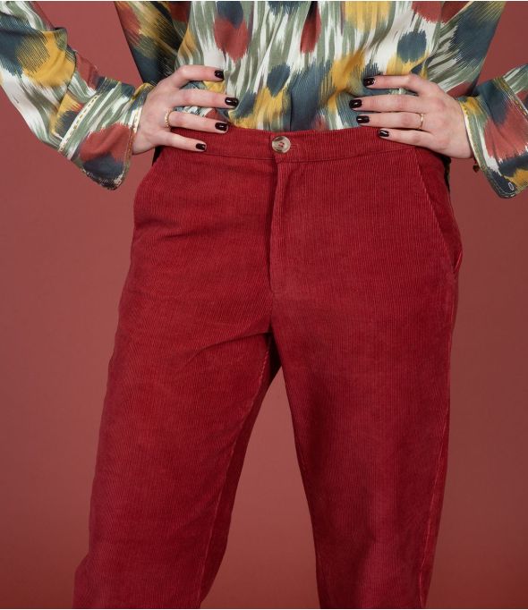 LENY RED VELVET Cotton Pants - 1