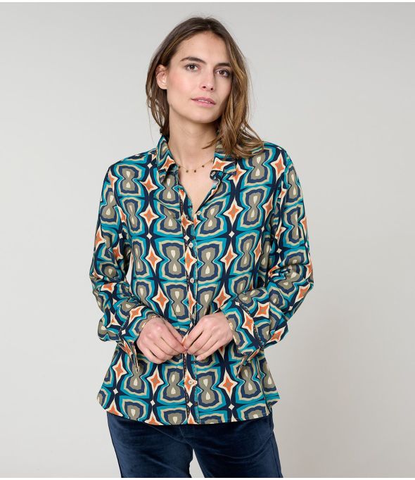 FRAN KHAN BLUE VISCOSE SHIRT - 1