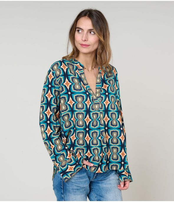 MILA KHAN BLUE BLOUSE in Viscose - 1