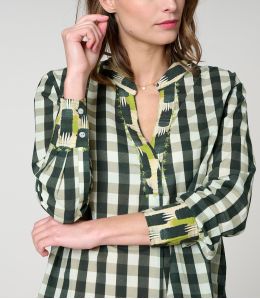 MILA CHECK KHAKI BLOUSE in Cotton - 4