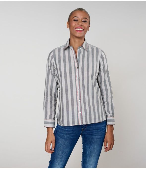 FRAN WEAVE GREY COTTON SHIRT - 1