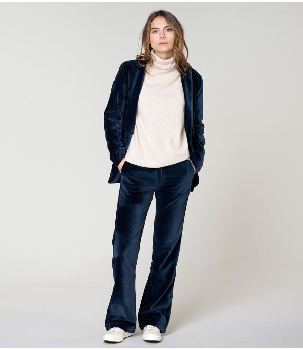 SASHA PLAIN VELVET NAVY PANTS in Cotton - 1