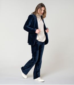 SASHA PLAIN VELVET NAVY PANTS in Cotton - 2