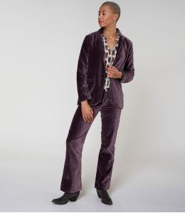 SASHA PLAIN PLUM VELVET COTTON PANTS - 2