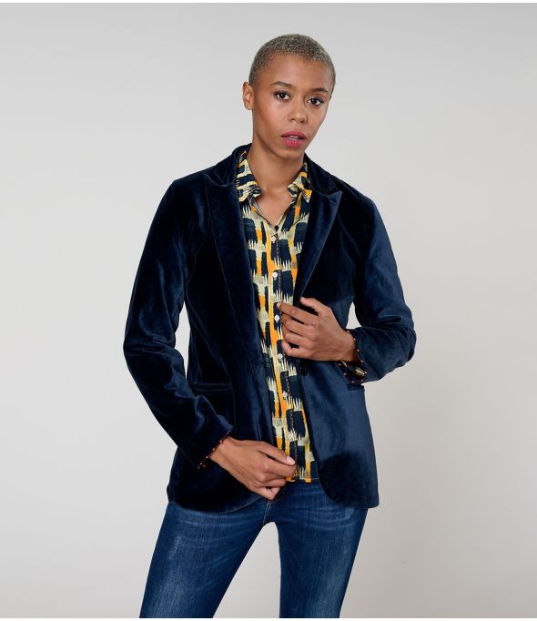 PAULE PLAIN VELVET NAVY JACKET in Cotton - 1