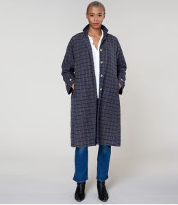 GUSTAVE TARTAN BLUE COTTON COAT - 1