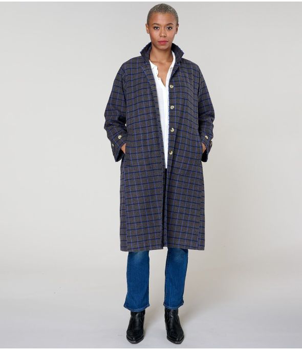 GUSTAVE TARTAN BLUE COTTON COAT - 1